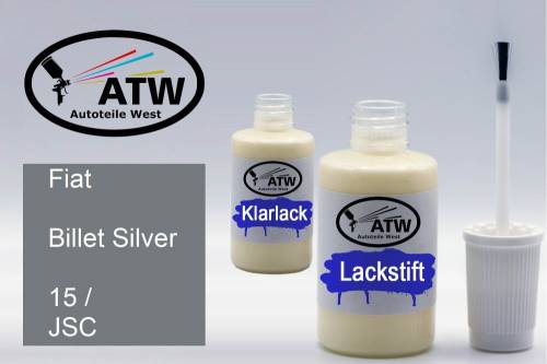 Fiat, Billet Silver, 15 / JSC: 20ml Lackstift + 20ml Klarlack - Set, von ATW Autoteile West.